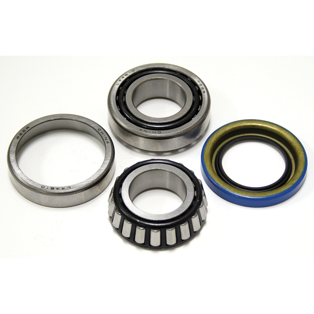 Bearing kit for 1 inch hubs including cups, cones, grease seal, and cotter pin