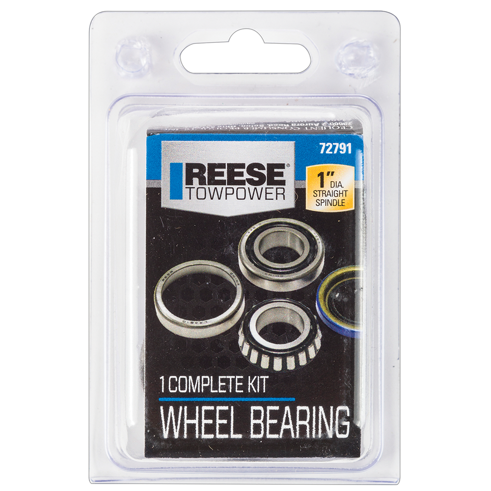 Bearing kit for 1 inch hubs including cups, cones, grease seal, and cotter pin