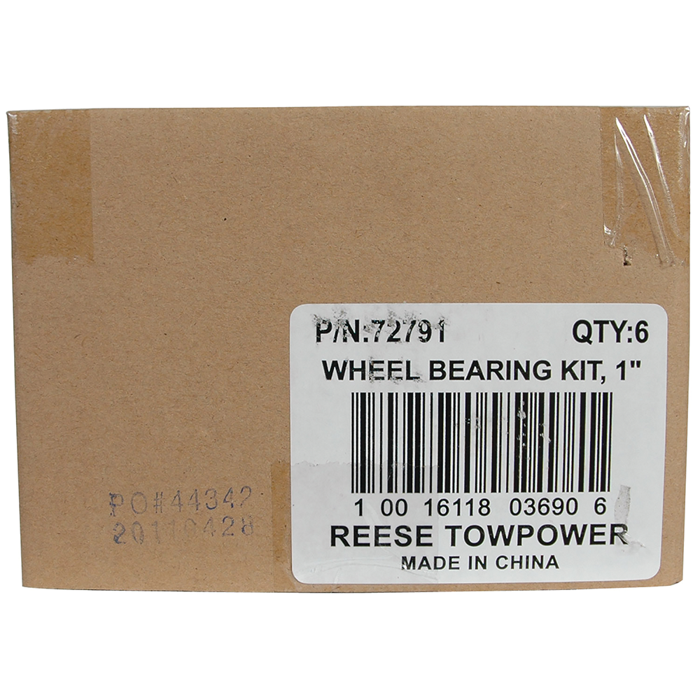 Bearing kit for 1 inch hubs including cups, cones, grease seal, and cotter pin