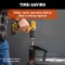 Lippert Quick Drop tongue jack on trailer, convertible to powered operation with a drill, 2000 lb capacity, black finish.