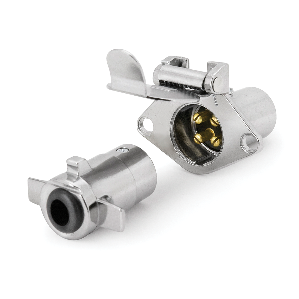 REESE Towpower 4-Pin chrome plug with spring cover and brass pins for trailers