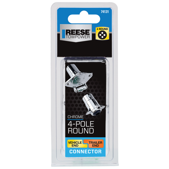 REESE Towpower 4-Pin chrome plug with spring cover and brass pins for trailers