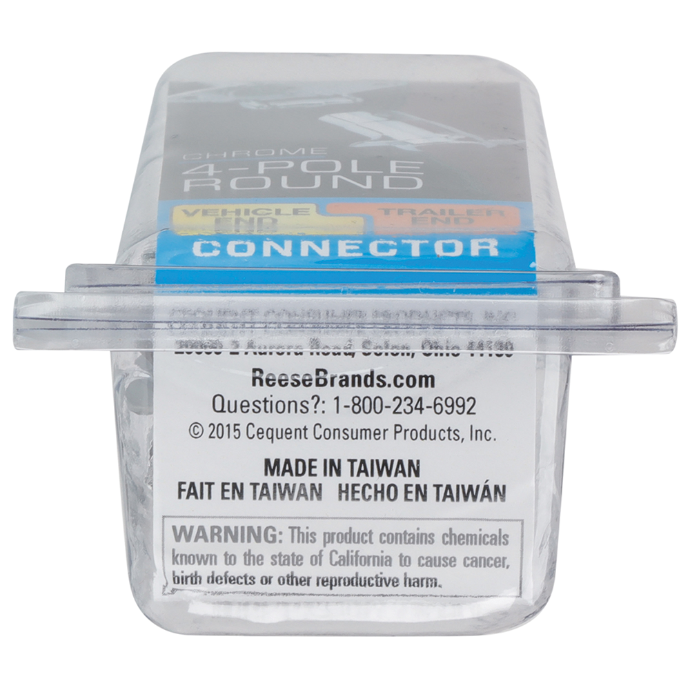 REESE Towpower 4-Pin chrome plug with spring cover and brass pins for trailers
