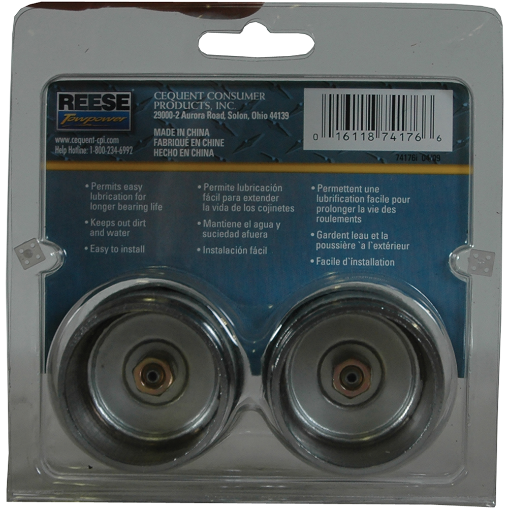 REESE Towpower wheel bearing protectors for 1.781 inch hub, chrome plated, sold in pairs