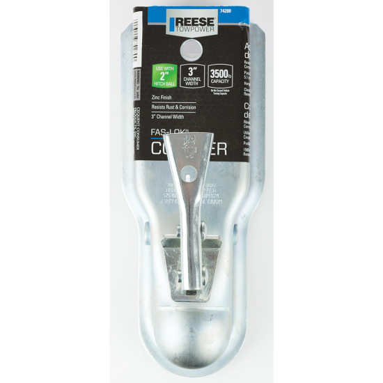 REESE Towpower trailer coupler with zinc finish and 2 inch ball size