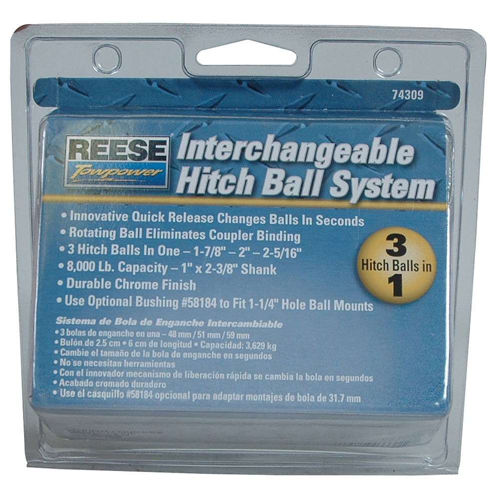 REESE chrome hitch ball system with three interchangeable sizes
