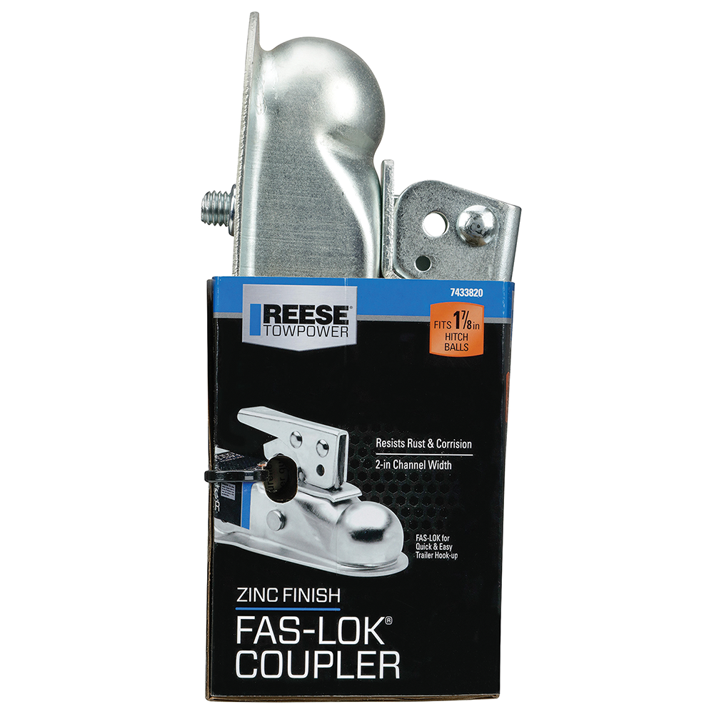 REESE Towpower Zinc Finish 1-7/8 Inch Ball Coupler for Trailers REESE Towpower coupler with zinc finish and trigger latch for 1-7/8 inch ball