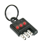 REESE Towpower electrical circuit tester connected to a vehicle's 4-flat connector.