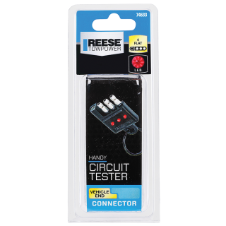 REESE Towpower Electrical Circuit Tester for 4-Flat Connector REESE Towpower electrical circuit tester connected to a vehicle's 4-flat connector.