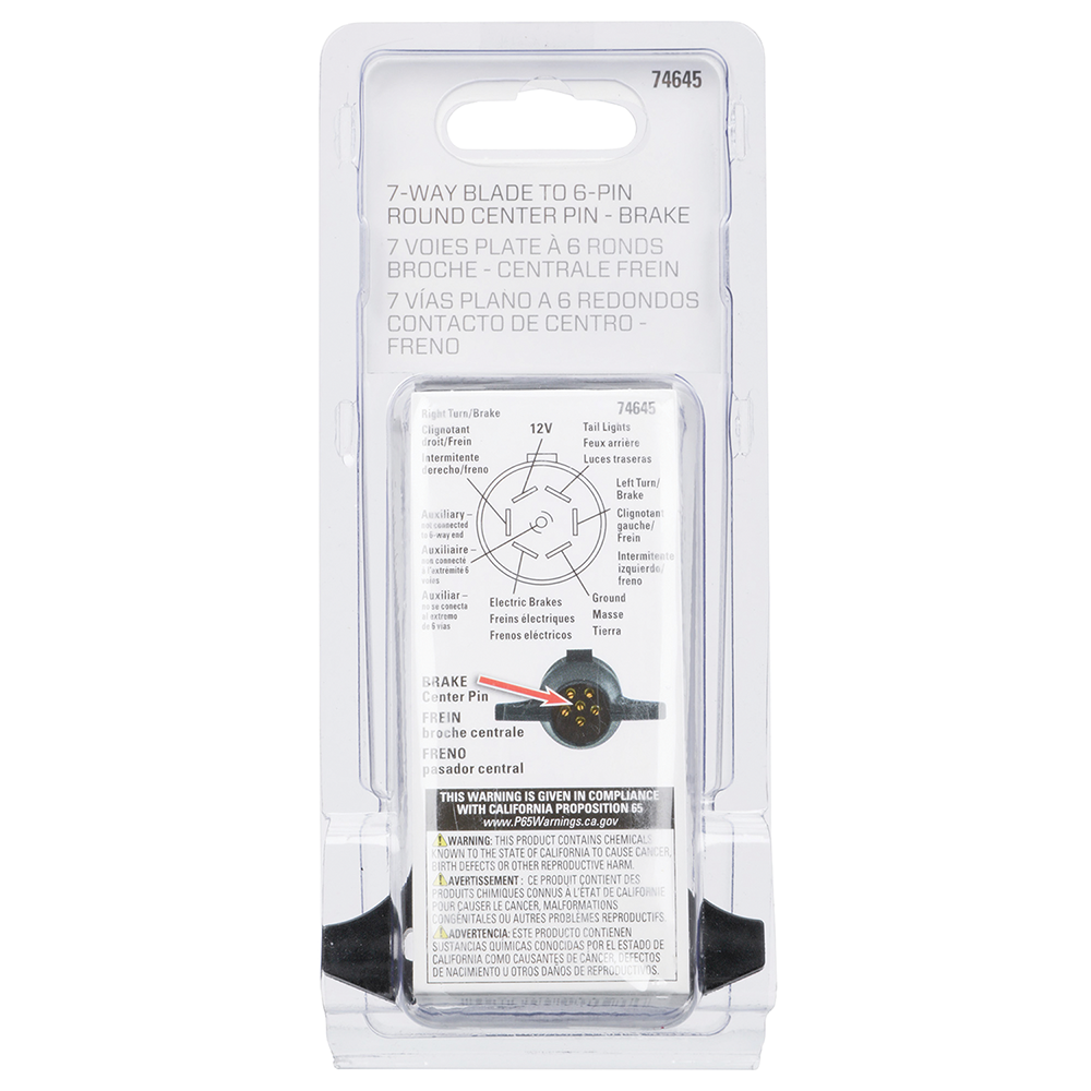 REESE Towpower Adapter 7-Way Blade to 6-Pin Trailer Connector REESE Towpower adapter converting 7-way blade connector to 6-pin trailer connector