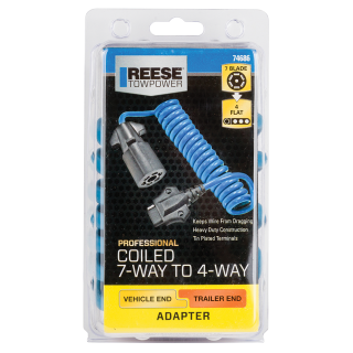 REESE Towpower blue coiled electrical adapter for 7-way to 4-way conversion