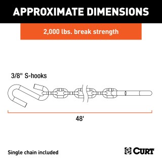 CURT Safety Chains with 2,000 lbs Capacity and S-Hooks CURT safety chain with zinc-plated finish and sturdy S-hooks, 48 inch length