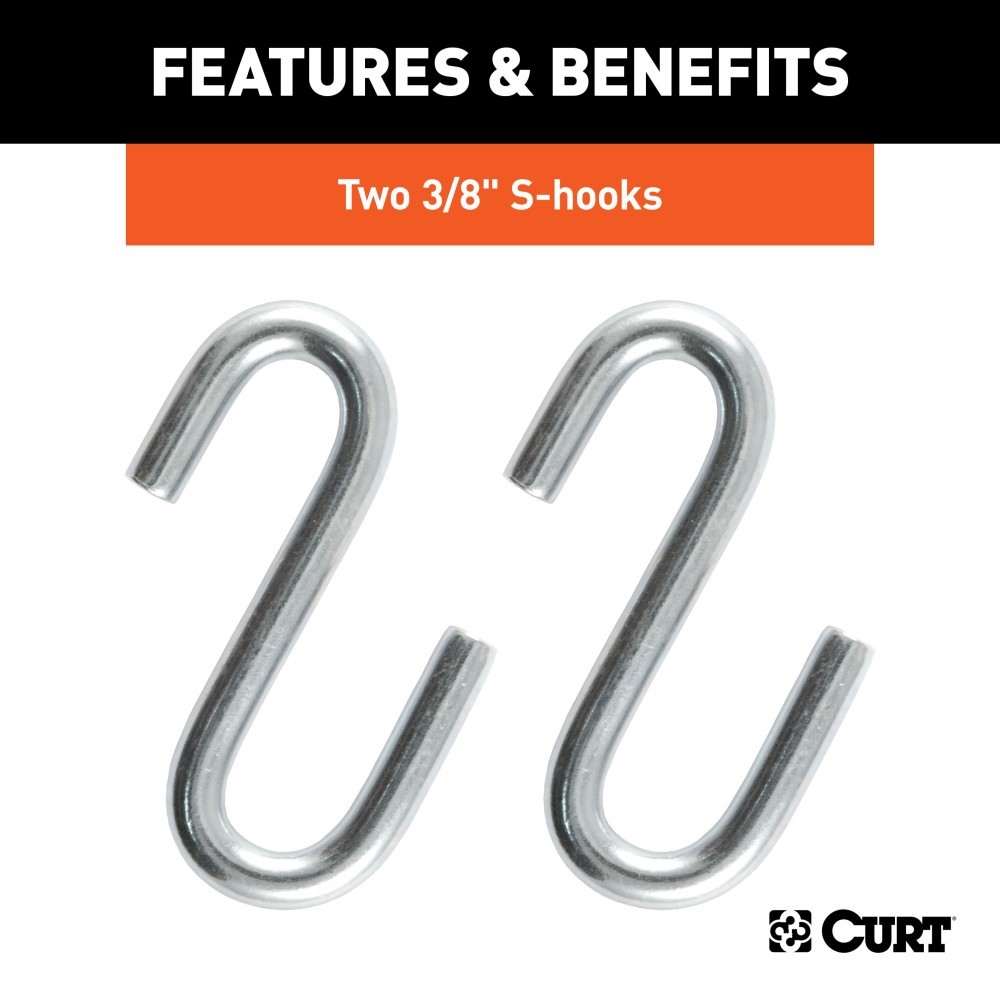 CURT Safety Chains with 2,000 lbs Capacity and S-Hooks CURT safety chain with zinc-plated finish and sturdy S-hooks, 48 inch length