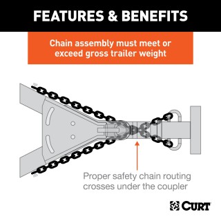 CURT Safety Chains with 2,000 lbs Capacity and S-Hooks CURT safety chain with zinc-plated finish and sturdy S-hooks, 48 inch length