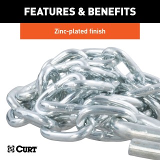 CURT Safety Chains with 2,000 lbs Capacity and S-Hooks CURT safety chain with zinc-plated finish and sturdy S-hooks, 48 inch length