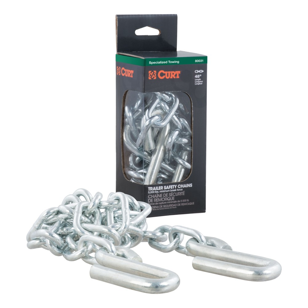 CURT safety chain with S-hooks, grade-30 steel, 48-inch length and 5000 lbs capacity
