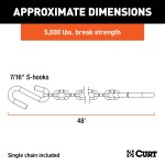 CURT safety chain with S-hooks, grade-30 steel, 48-inch length and 5000 lbs capacity