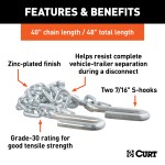 CURT safety chain with S-hooks, grade-30 steel, 48-inch length and 5000 lbs capacity
