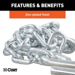 CURT safety chain with S-hooks, grade-30 steel, 48-inch length and 5000 lbs capacity