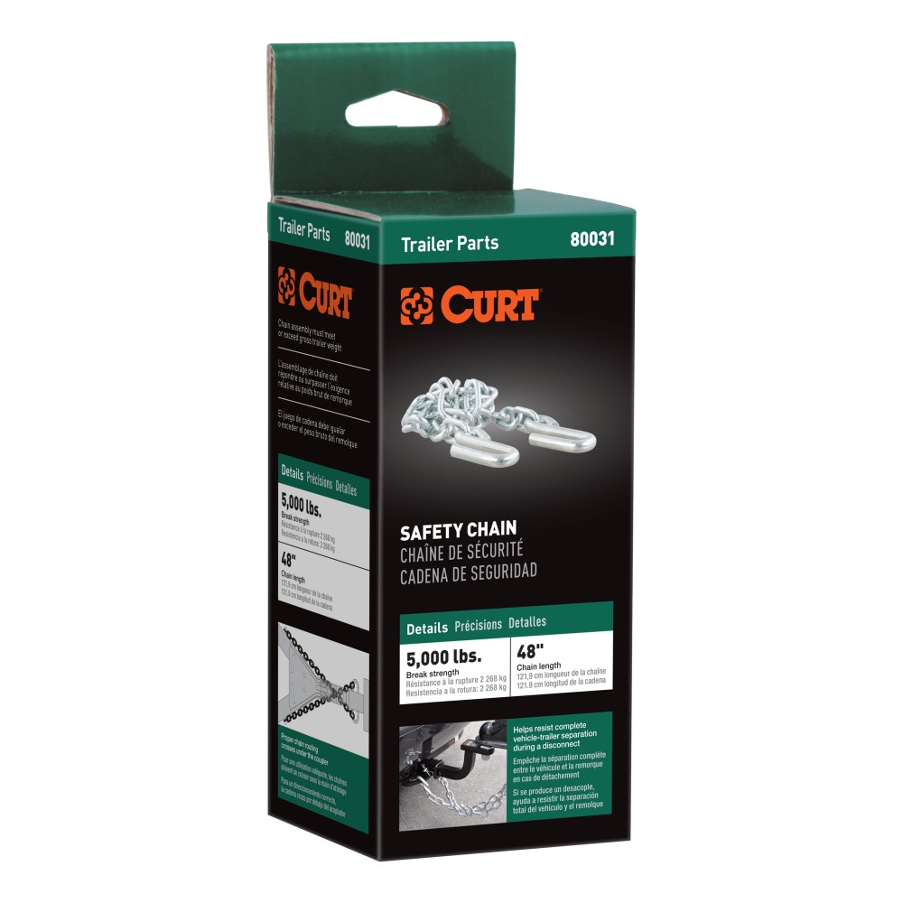 CURT safety chain with S-hooks, grade-30 steel, 48-inch length and 5000 lbs capacity