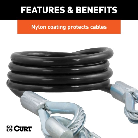 CURT Safety Cables with 3500 lbs Break Force and Vinyl Coating CURT safety cables, coiled design, vinyl coating, 3500 lbs break force, towing safety