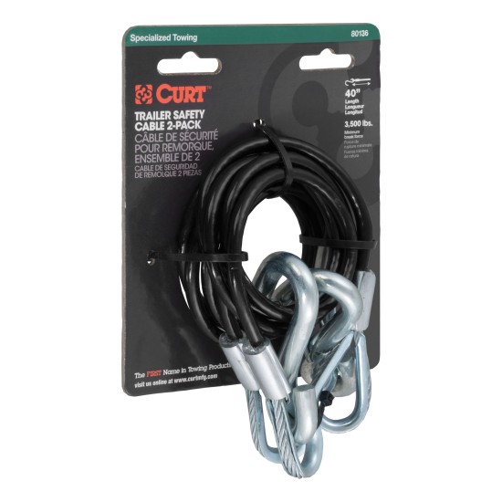 CURT Safety Cables with 3500 lbs Break Force and Vinyl Coating CURT safety cables, coiled design, vinyl coating, 3500 lbs break force, towing safety
