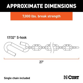 CURT Safety Chain with 7,000 lbs Capacity and S-Hook CURT Safety Chain featuring a 7,000 lbs capacity with attached S-hook for secure trailer towing