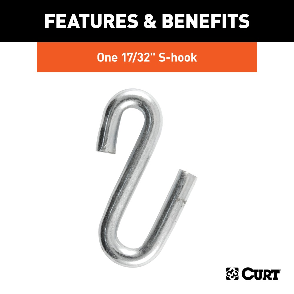 CURT Safety Chain with 7,000 lbs Capacity and S-Hook CURT Safety Chain featuring a 7,000 lbs capacity with attached S-hook for secure trailer towing