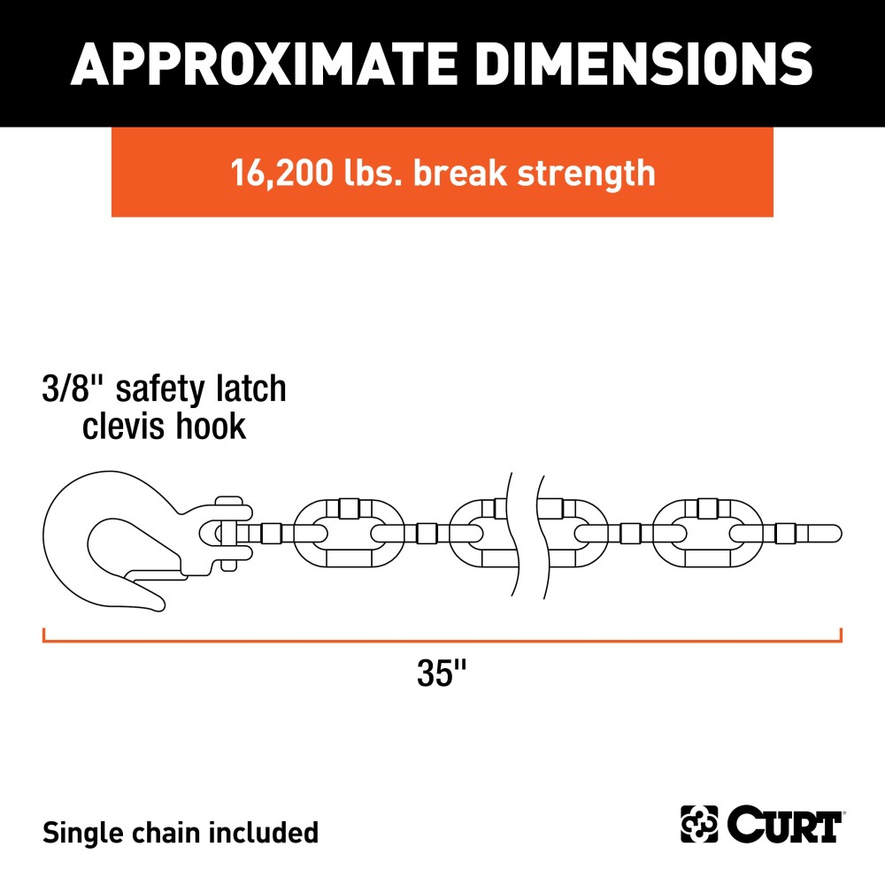 CURT heavy-duty steel safety chains featuring a clevis hook for secure trailer towing