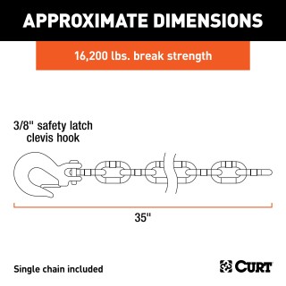 CURT Heavy-Duty Steel Safety Chains with Clevis Hook CURT heavy-duty steel safety chains featuring a clevis hook for secure trailer towing