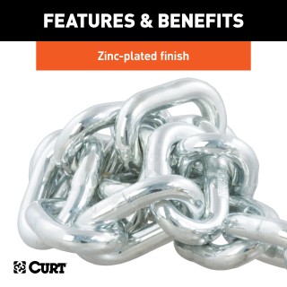 CURT Heavy-Duty Steel Safety Chains with Clevis Hook CURT heavy-duty steel safety chains featuring a clevis hook for secure trailer towing