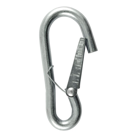 CURT Snap Hooks for Secure Trailer and Tow Vehicle Connection CURT snap hook with spring-loaded safety latch and zinc-plated finish for towing.
