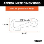 CURT Snap Hooks for Secure Trailer and Tow Vehicle Connection CURT snap hook with spring-loaded safety latch and zinc-plated finish for towing.