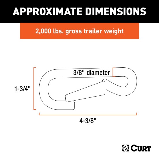 CURT Snap Hooks for Secure Trailer and Tow Vehicle Connection CURT snap hook with spring-loaded safety latch and zinc-plated finish for towing.