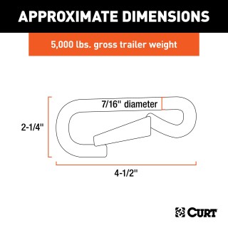 CURT 7/16-Inch Snap Hook for Safety Chains and Towing CURT snap hook with spring-loaded latch and zinc-plated finish for safe towing.
