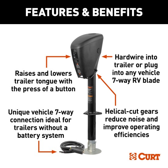 Lippert Power Stance Electric Tongue Jack with LED Lights Lippert Power Stance electric tongue jack with LED lights, 2-way to 7-way plug system, and durable design for camping trailers.