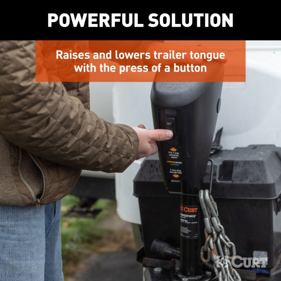 Lippert Power Stance Electric Tongue Jack with LED Lights Lippert Power Stance electric tongue jack with LED lights, 2-way to 7-way plug system, and durable design for camping trailers.