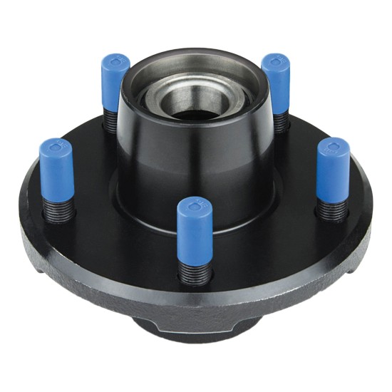 Hub assembly with bearing cones, seal, and grease installed, 5 on 4.5” bolt pattern, 3500lbs capacity