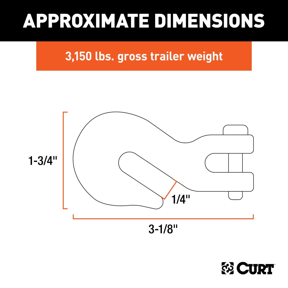 CURT Clevis Hook - Heavy-Duty Steel for Secure Cargo Towing CURT clevis hook with zinc finish, 1/4 inch, for towing safety chains and secure cargo transport