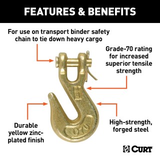 CURT Clevis Hook - Heavy-Duty Steel for Secure Cargo Towing CURT clevis hook with zinc finish, 1/4 inch, for towing safety chains and secure cargo transport