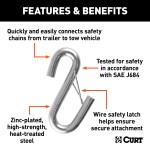 CURT Certified S-Hook with Safety Latch and Zinc Finish CURT certified S-hook for towing safety with a zinc-plated finish and safety latch
