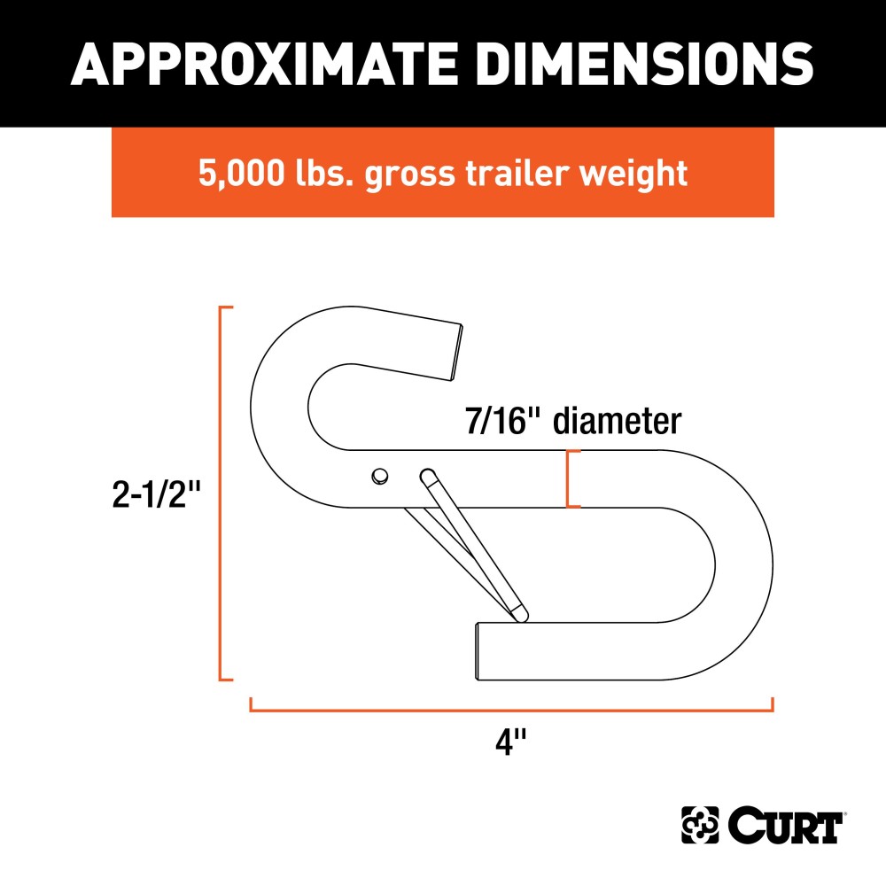 CURT S-Hook with Spring Latch for Safe Towing - 5,000 lbs Capacity CURT S-hook with spring-loaded safety latch, 5,000 lbs capacity, zinc finish