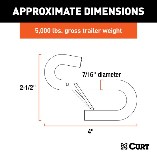 CURT S-Hook with Spring Latch for Safe Towing - 5,000 lbs Capacity CURT S-hook with spring-loaded safety latch, 5,000 lbs capacity, zinc finish