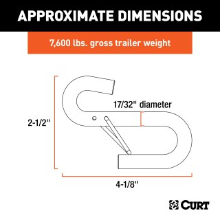 CURT Certified S-Hook for Towing Safety Chains with Safety Latch CURT certified S-hook featuring a safety latch and zinc-plated finish for connecting safety chains to tow vehicles securely.