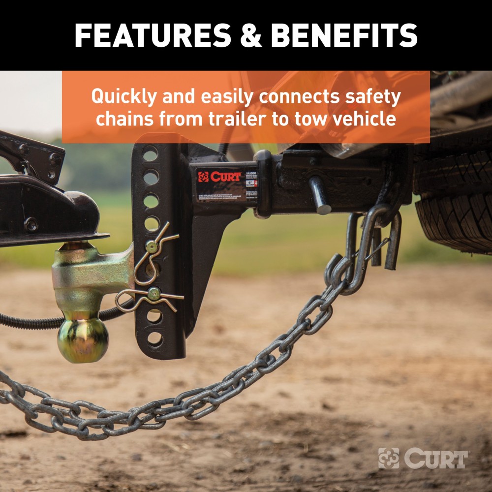 CURT Certified S-Hook for Towing Safety Chains with Safety Latch CURT certified S-hook featuring a safety latch and zinc-plated finish for connecting safety chains to tow vehicles securely.