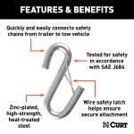 CURT Zinc-Plated S-Hook with Safety Latch for Trailer Towing CURT S-hook with zinc plating and safety latch for secure trailer towing connections