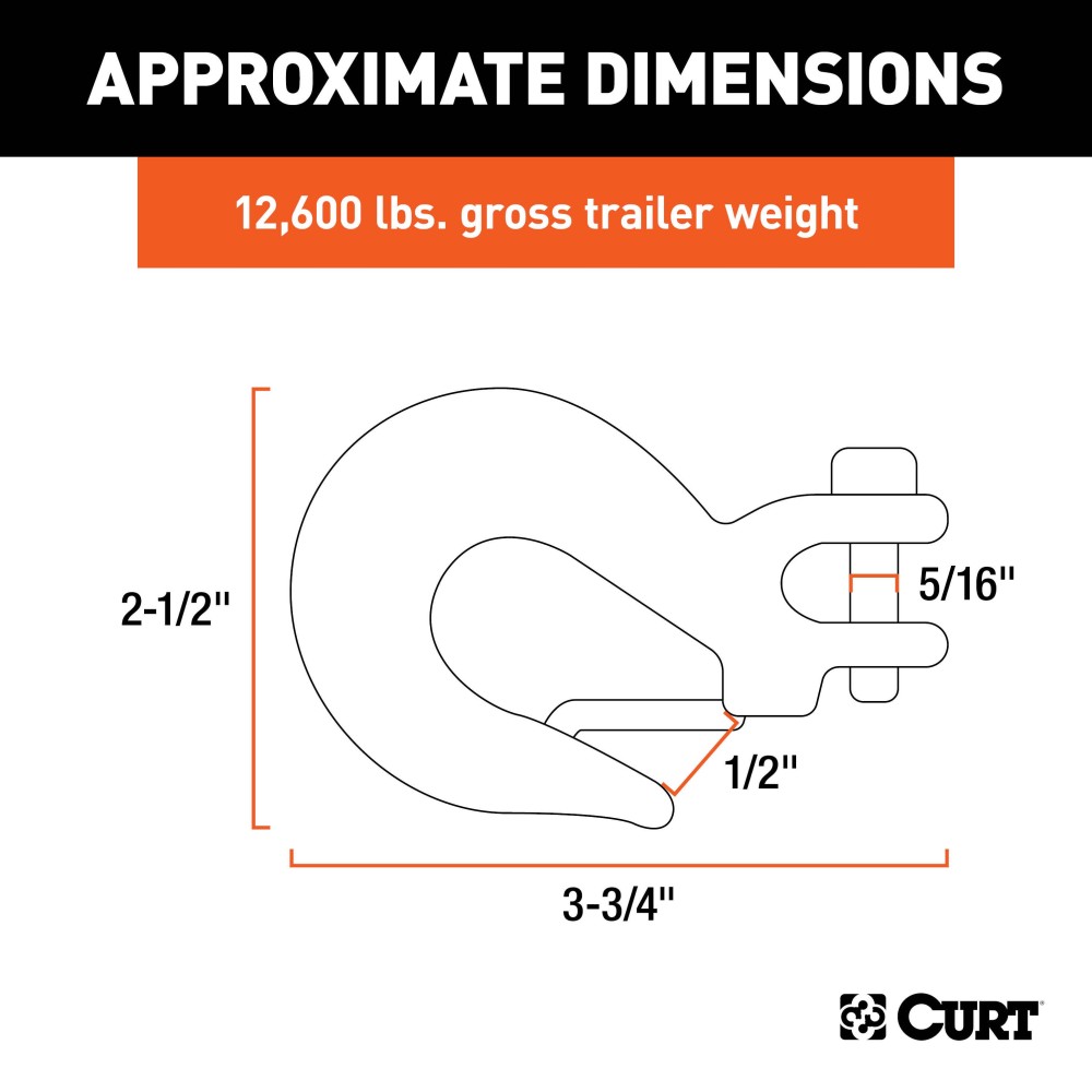 CURT Clevis Hook with Safety Latch for Secure Heavy-Duty Towing CURT clevis hook with a safety latch and zinc finish for secure towing