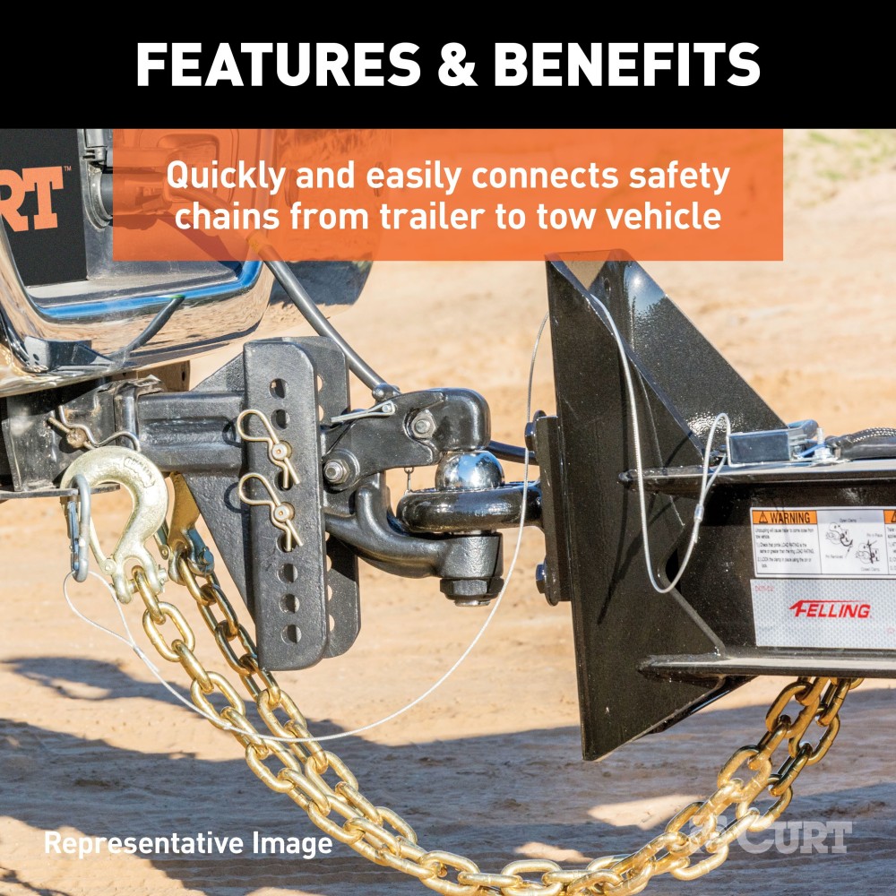 CURT Clevis Hook with Safety Latch for Secure Heavy-Duty Towing CURT clevis hook with a safety latch and zinc finish for secure towing