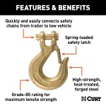 CURT clevis hook with yellow zinc finish, 1-1/4 inch, 48,000 lbs capacity, secure safety latch
