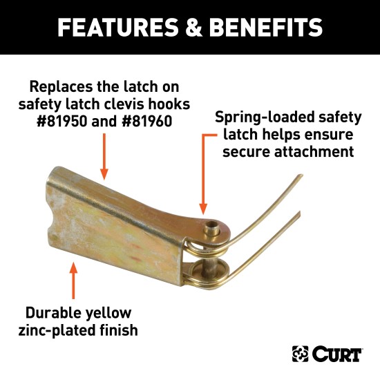 CURT Clevis Hooks with Safety Latch and Zinc Finish CURT clevis hook with safety latch repair kit featuring durable zinc finish for secure heavy cargo attachment